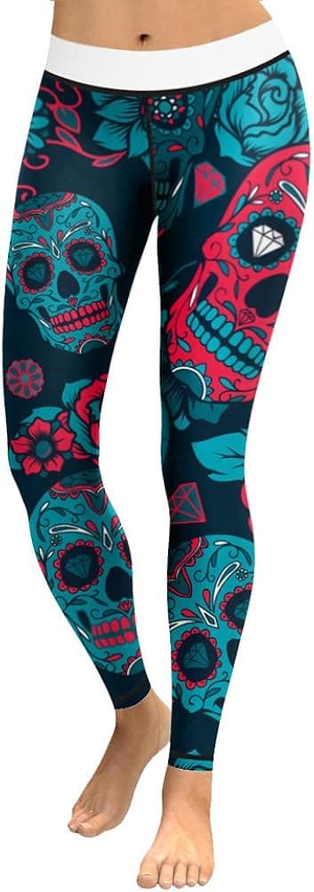 Lcoco & Dream Skull Printed Yoga Pants Women Anti-Sweat Bodybuilding Halloween Sport Leggings (L, YDB006)