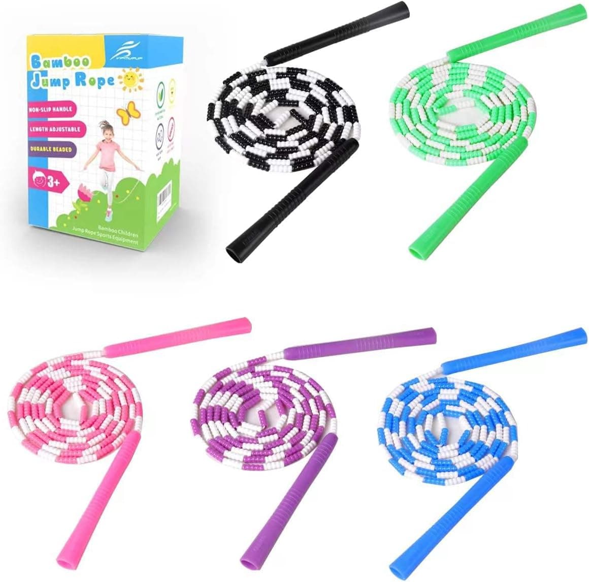 Vipmvpup Jump Rope Kids Tangle Free Adjustable Beads Outdoor Fun Activity 9 FT Great Party Favor Exercise Fitness 5 Pack