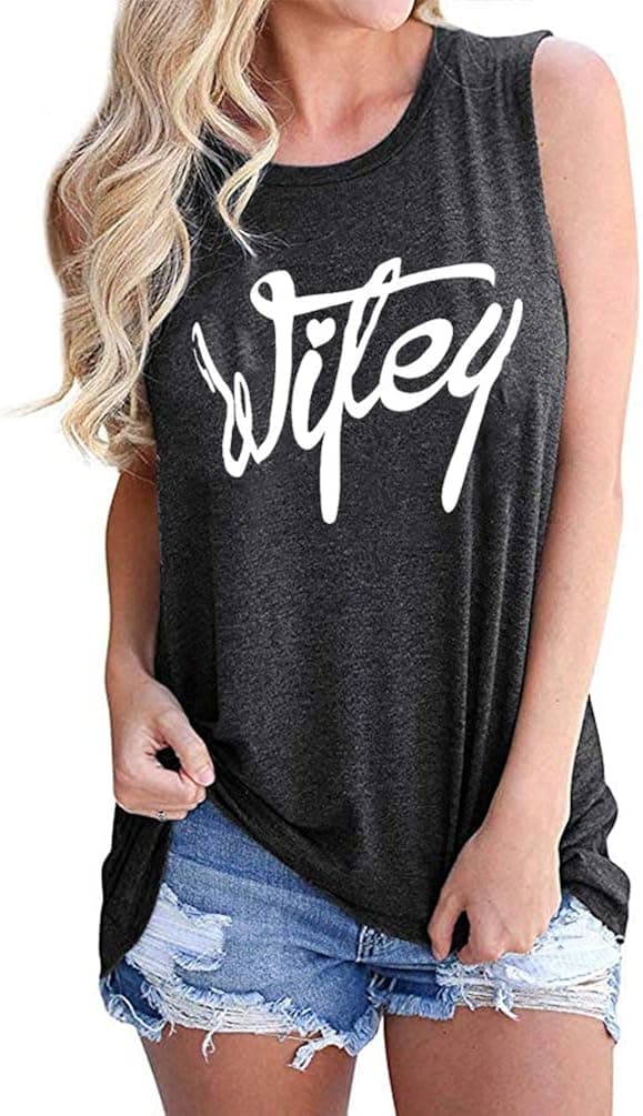 Akihoo Tunic Tank Tops for Women Wifey Sleeveless T Shirts Black Flowy XL
