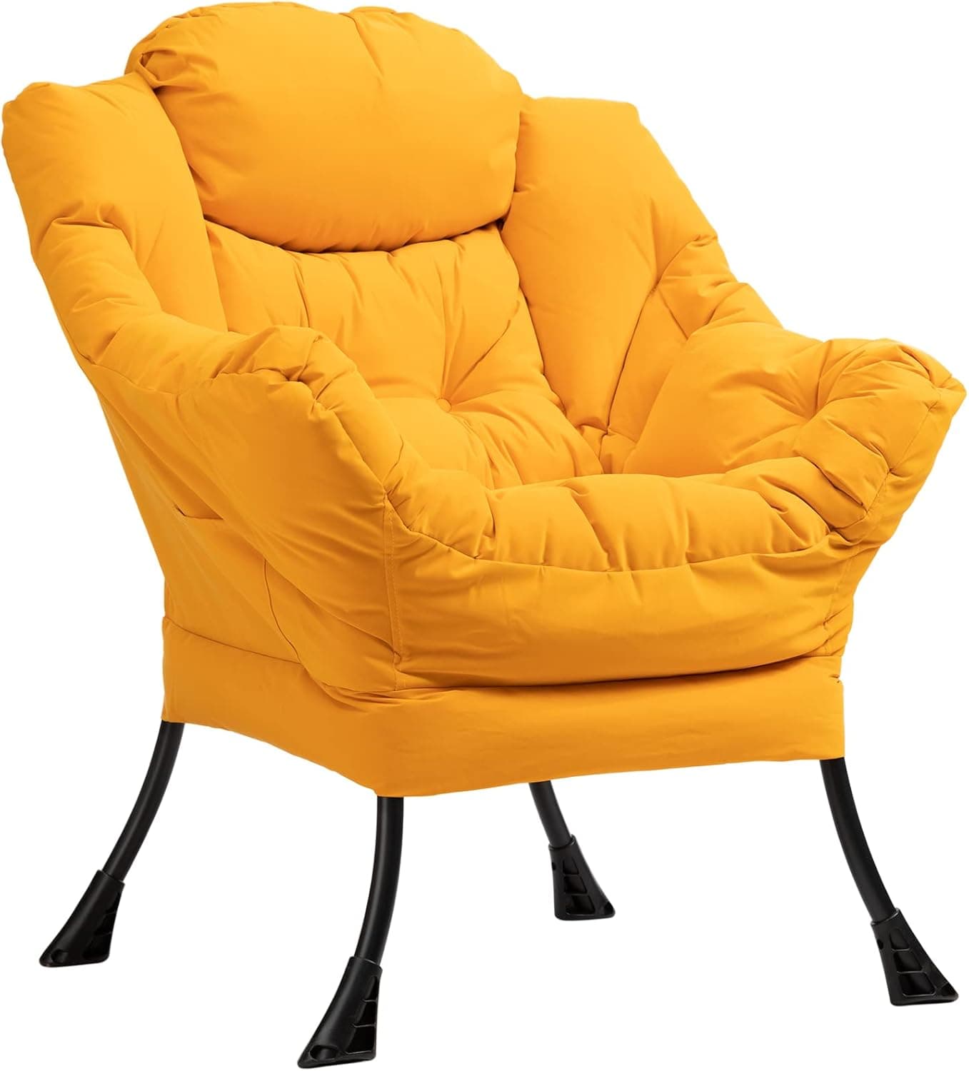 HollyHOME Modern Large Fabric Lazy Chair, Accent Contemporary Lounge Chair, Single Steel Frame Leisure Sofa Chair with Armrests and A Side Pocket, Nanometer Yellow