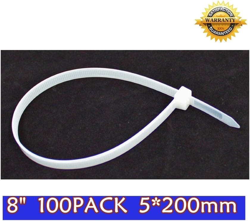 Aimtech™ 8〞Heavy Duty Self Locking Nylon Cable Zip Ties, 5mm*200mm(W1*L), 100 Pcs-White(AIMT1524)