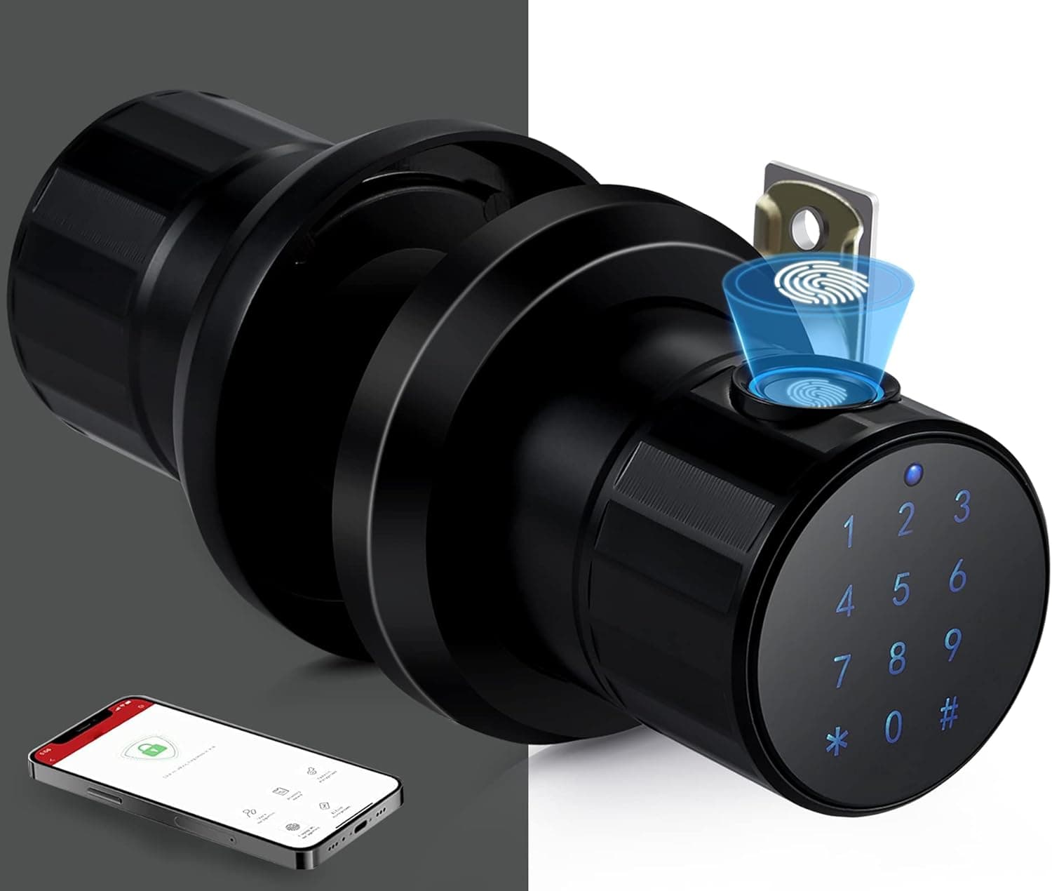 Fingerprint Door Lock, Keyless Entry Door Lock with 5 Way to Unlock(App/Fingerprint/Password/Key/Ekey), 255 Users and Smart Unlocking Records Management, Passage Mode, Low Battery Alarm, Auto Lock