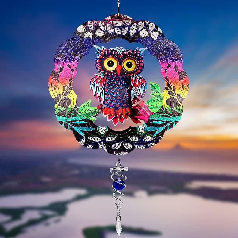 3D Wind Spinners Outdoor Metal, Owl Wind Spinner Hanging Decor, 19in Wind Sculptures Spinners Clearance Ornament, Large Wind Catcher for Yard and Garden, Large Garden Catcher Art Ornament Gifts