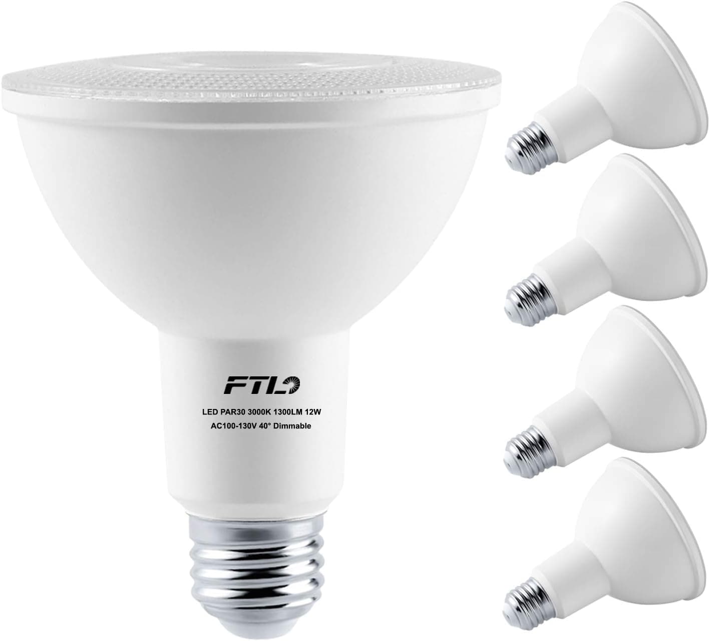 PAR30 LED Bulb 3000K Warm White Long Neck Flood Light Dimmable 12W 1300lm E26 40 Degree 75W Halogen Spot Replacement for Outdoor Indoor Recessed Can Lighting 4-Pack