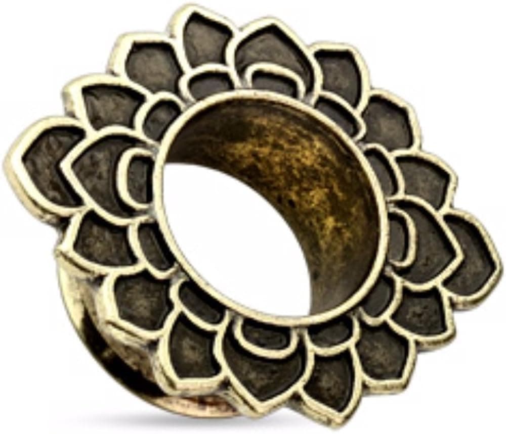 Freedom Fashion Tribal Flower Antique Gold IP Flared Tunnel (Sold by Pair)
