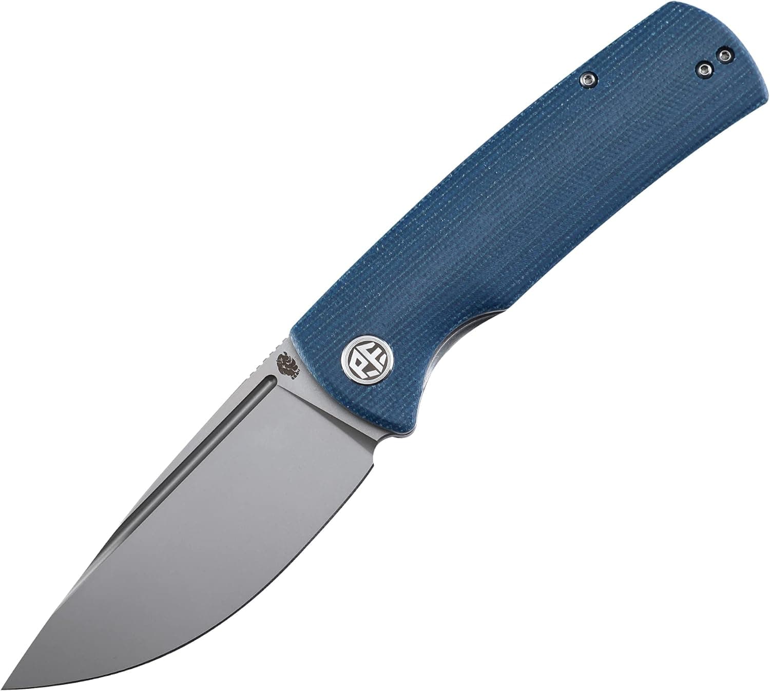 Petrified Fish PFP01 k110 steel folding knife Micarta handle Front flipper outdoor Camping survival hunting EDC tool knives (Blue Micarta Sandblasting)
