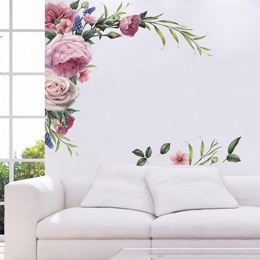 Peony Flower Blossom Wall Stickers Vivarty Large Peonies Floral Applique Wall Decals Removable Peony Bouquet Wall Art Murals for Bedroom Living Room