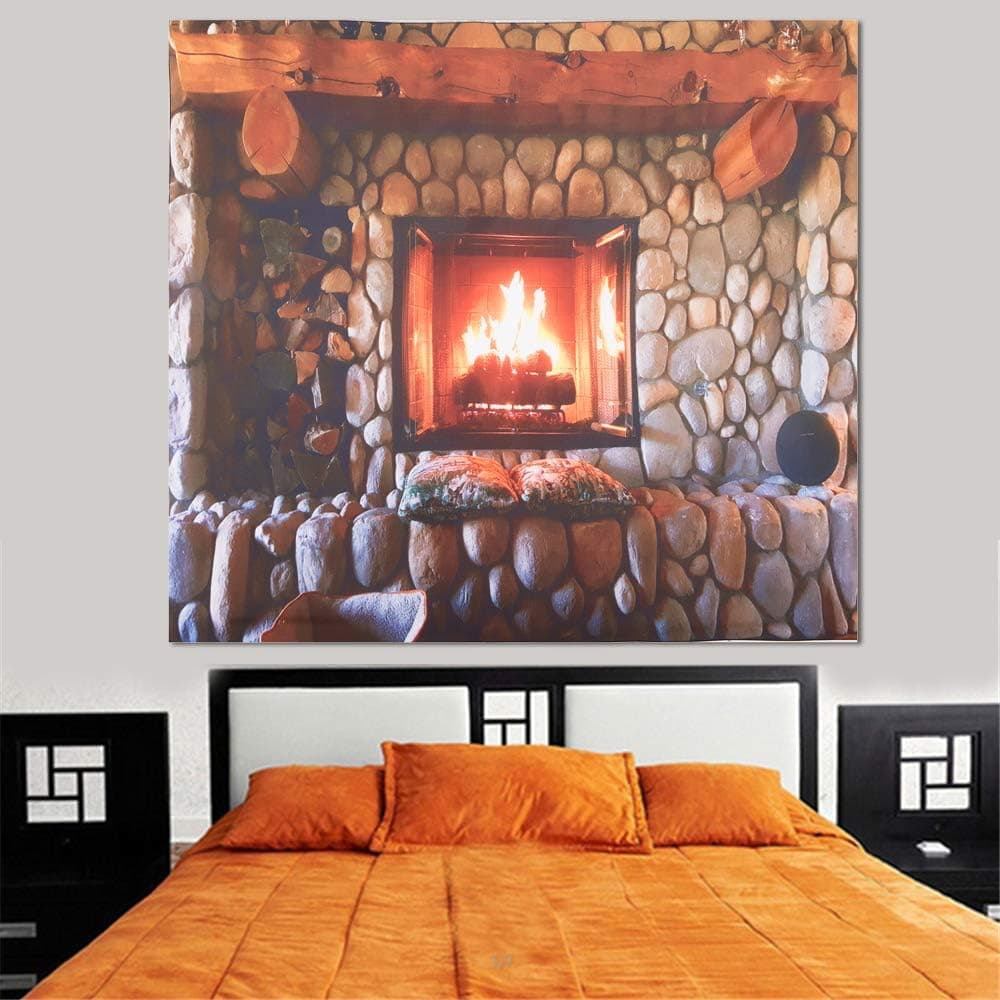 Lelinta Vintage Cobblestone Fireplace Wall Tapestries Wall Hanging Polyester Tapestry Blanket Tapestries for Party Livingroom Bedroom Dorm Home Decor