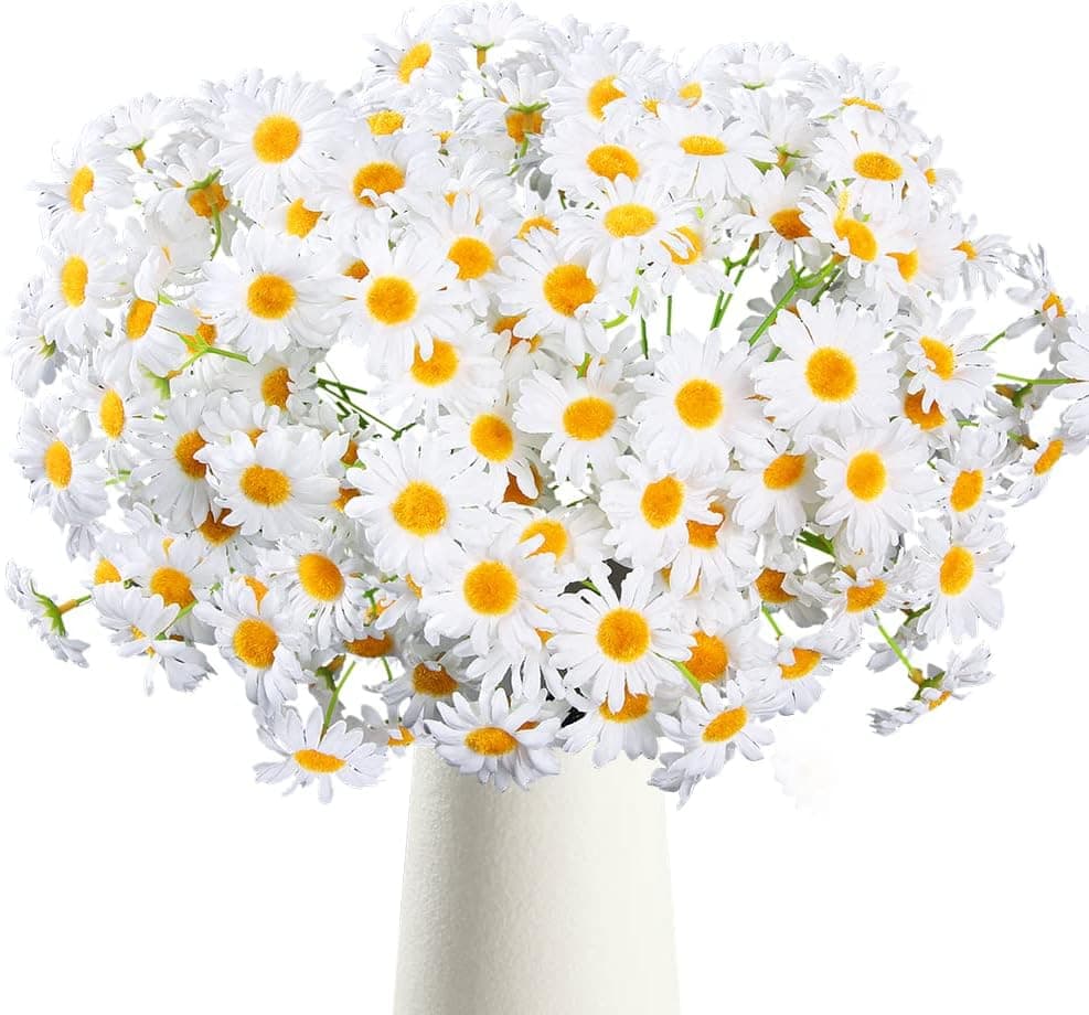 AmyHomie Artificial Flowers, Silk Daisy, Artificial Gerber Daisy for Home Decoration, Artificial Daisy for Wedding Decoration (White) …