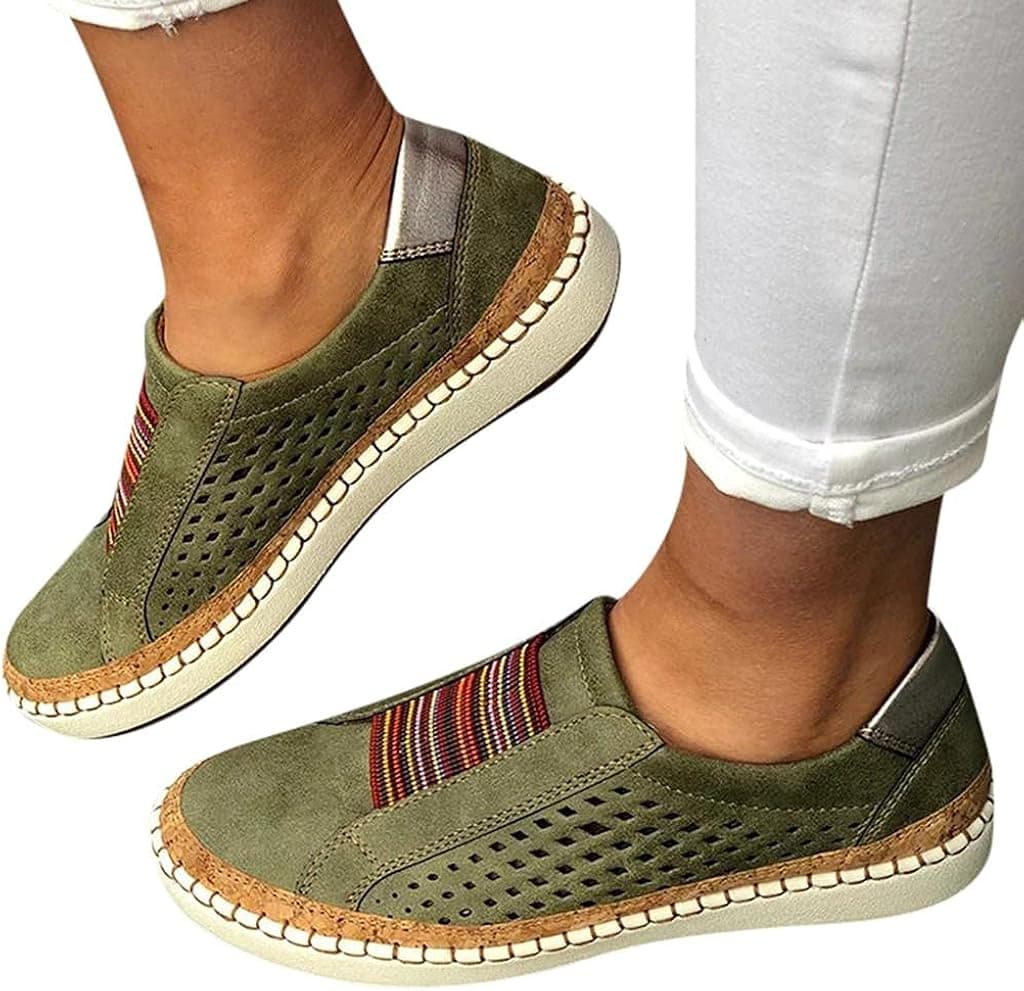 Aniwood Shoes for Women Snakeskin Slip On Flat Low Top Casual Loafers Shoes Running Walking Sneakers Canvas Shoes