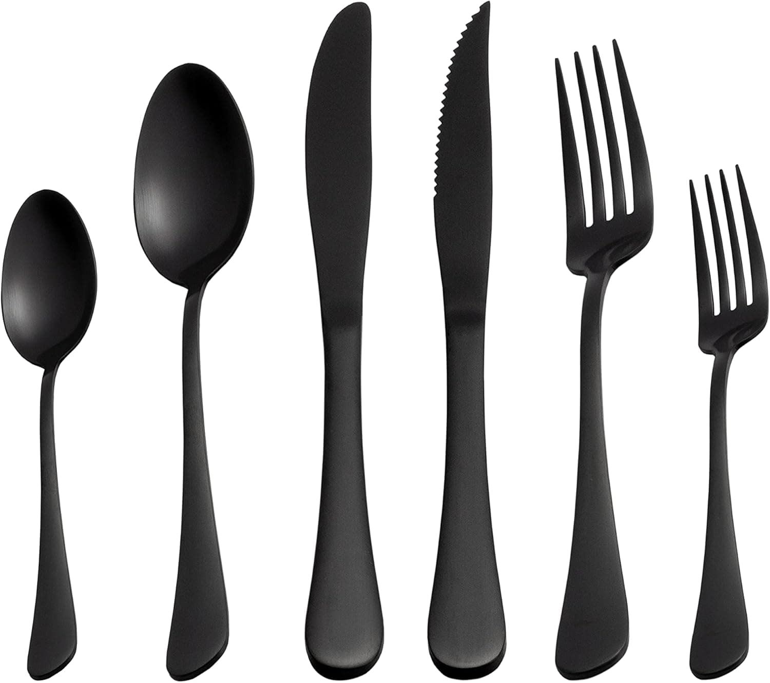 Selafun 24 Piece Matte Black Flatware Set.Stainless Steel Matte Black Silverware Set Titanium Plating Tableware Cutlery Set. Utensil Set for Kitchens. Dishwasher Safe(Service for 4)