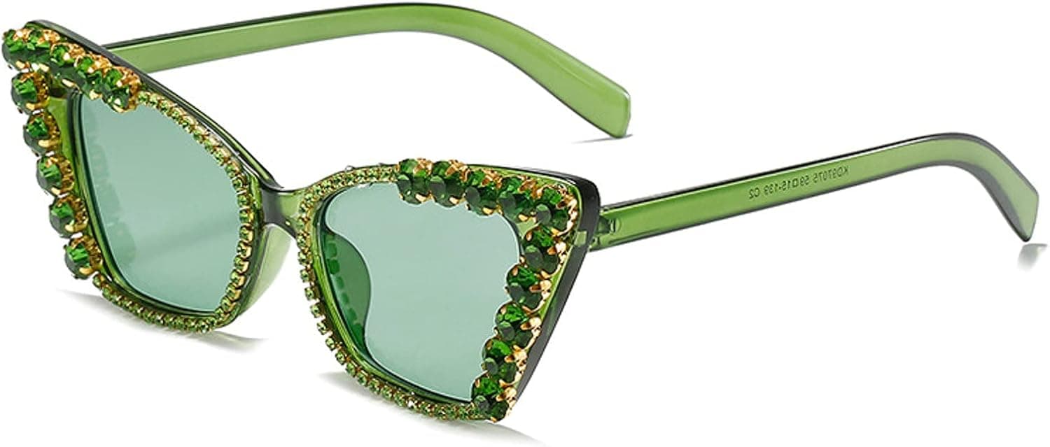 mincl Bling Rhinestone Sunglasses Women Party Cat Eye Sun Glasses Lady Green Rose Bing Crystal Diamond Sunglasses
