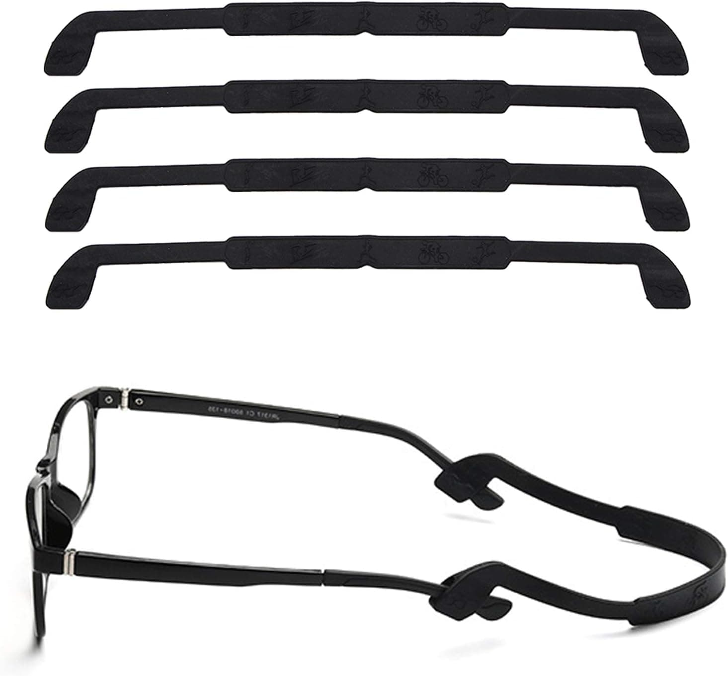 Glasses Strap, Anti-Slip Silicone Eyeglass Strap Eyewear Retainers Sports Elastic Soft Glasses Sunglass Cord Holder for Kids Adult Eye Protection (4 Pack, Black)