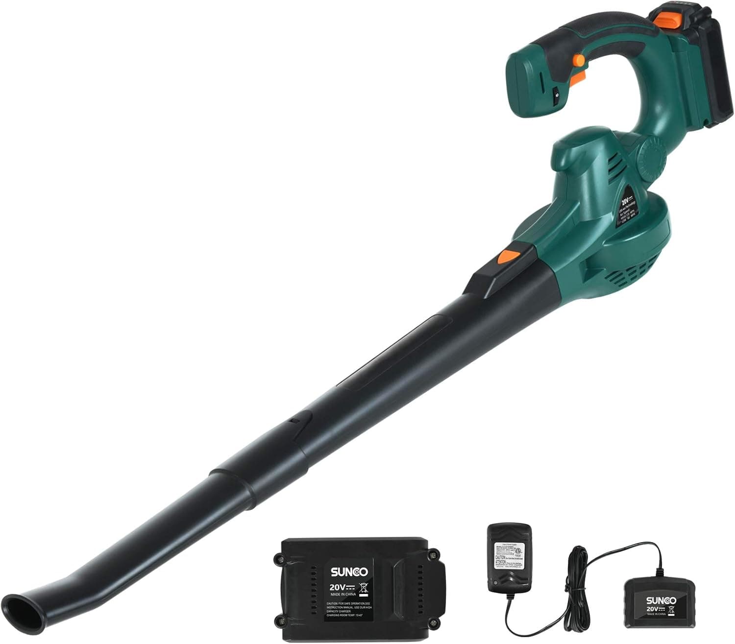 SUNCOO Cordless Leaf Blower 20V Electric Handheld Blowers Battery-Powered, 120 MPH Variable Speed Lightweight Sweeper with Nozzle Extension for Blowing Leaf/Snow/Dust (Battery&Charger Included)