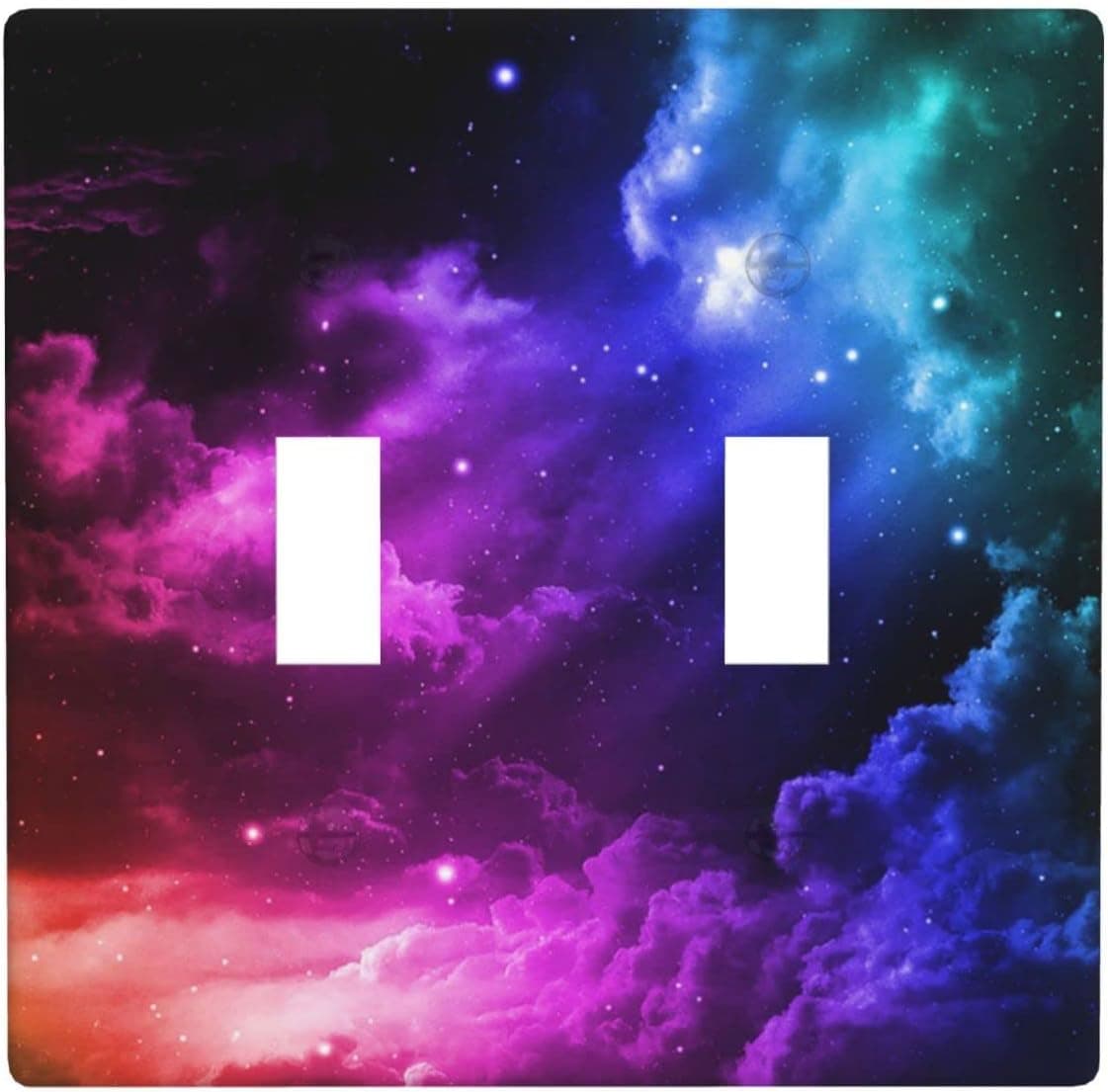 Beparew Galaxy Light Switch Cover Plate Decorative Double Toggle Wall Plate 2 Gang Purple Kids Faceplate (LR41)