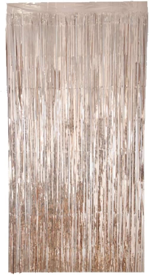 Metallic Tinsel Foil Fringe Curtain Photo Booth Backdrop Wall Decoration, Laser Tassel Background Foil Rain Silk Curtains for Wedding Birthday Christmas Graduation Party (Rain Silk Champagne Gold)