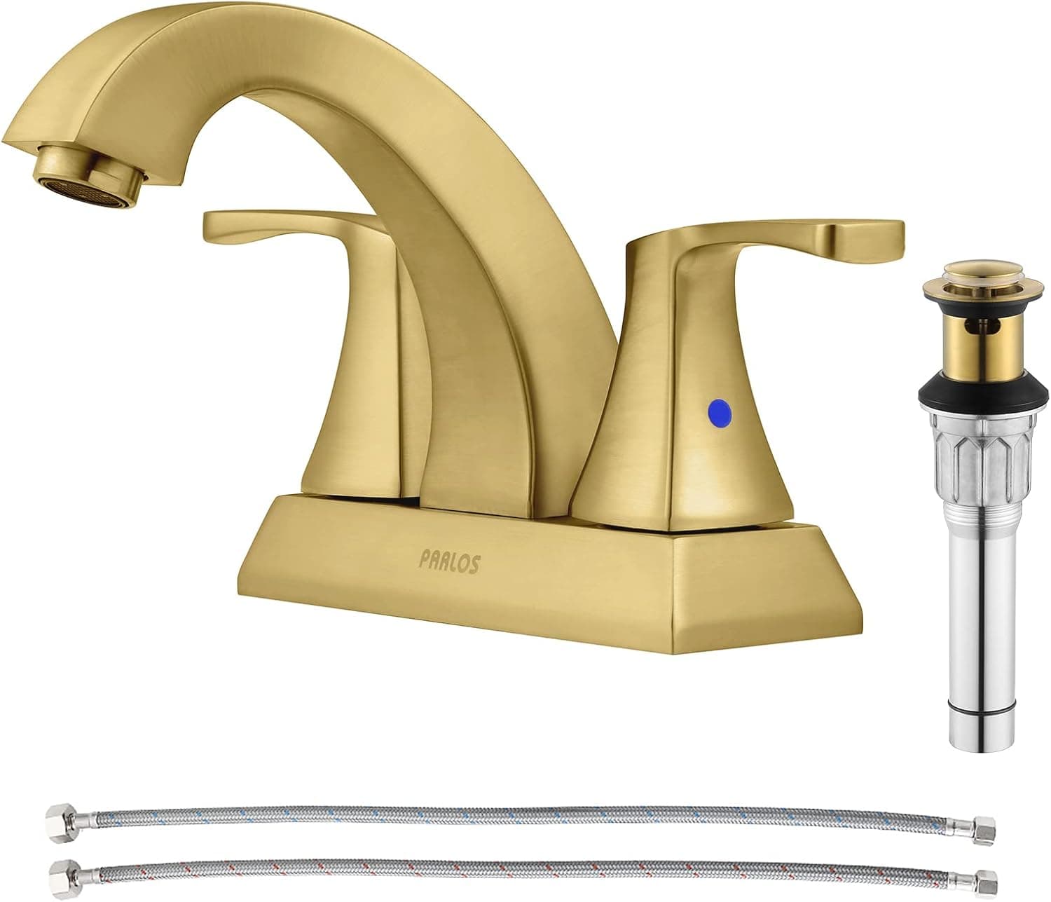 PARLOS 2 Handles Bathroom Faucet with Metal Pop-up Drain and Faucet Supply Lines, Brushed Gold, Doris 1407208