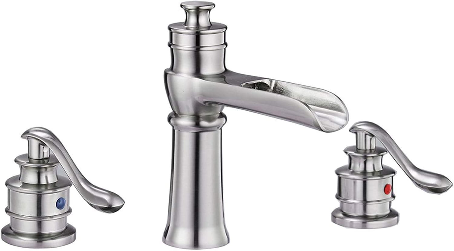 Bathfinesse 8 Inch Bathroom Waterfall Sink Faucet Brushed Nickel Widespread 2-Handle 3 Holes Lavatory Commercial Vanity with Supply Lines Hose Lead-Free