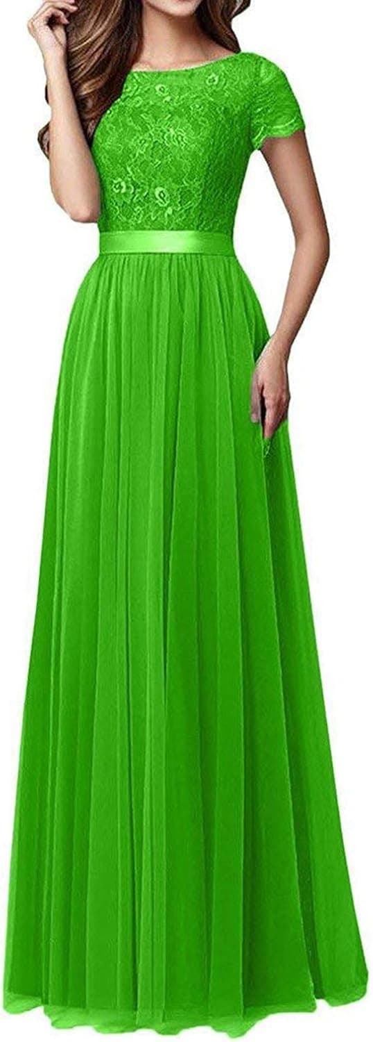 PrettyGirl Dress Pretygirl Womens Tulle Bridesmaid Dress Lace Prom Evening Dress
