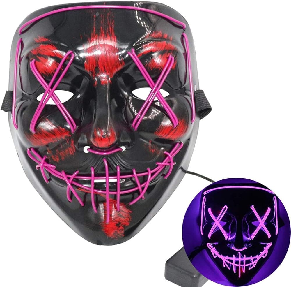 Creepy Halloween Mask For Women Men Light Up Purge LED Mask For Costume With Sound Control