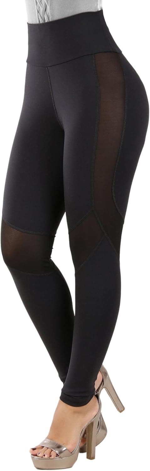 Curvify Double Layered Shapewear Leggings | Body Slimming Leggings Tummy Control (L116 Black M)