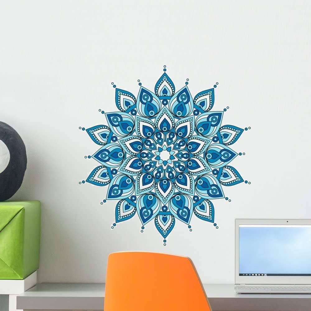 Decorative Blue Mandala Wall Decal Wallmonkeys Peel and Stick Graphic WM376331 (12"H x 11"W)