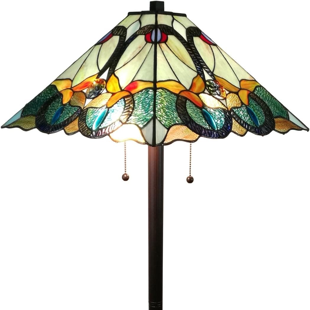 Amora Lighting Tiffany Style Floor Lamp Mission Standing 63" Tall Stained Glass Yellow Green Brown Antique Vintage Light Decor Bedroom Living Room Reading Gift AM255FL17