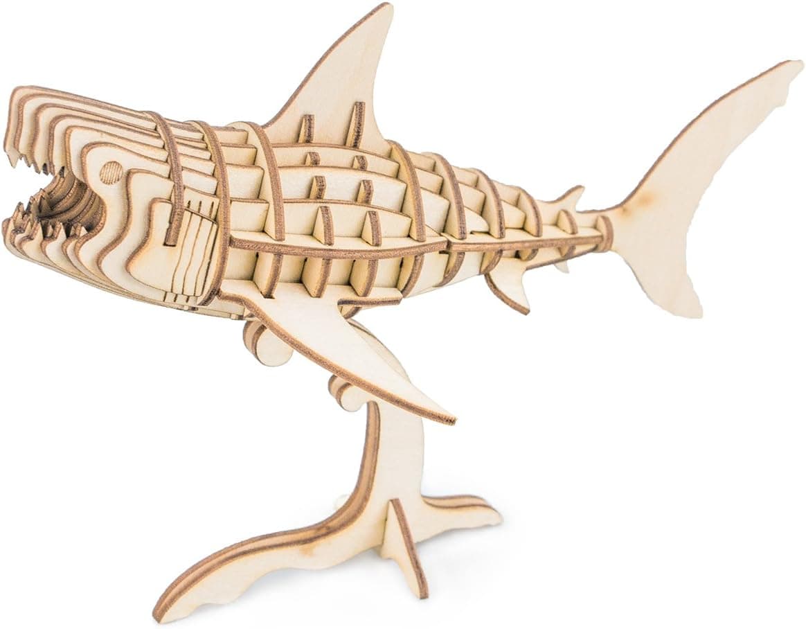 Rolife 3D Wooden Puzzles Shark Model Craft Kit Desk Display for Adults and Teens to Build Educational STEM Toy Christmas/Birthday Gift