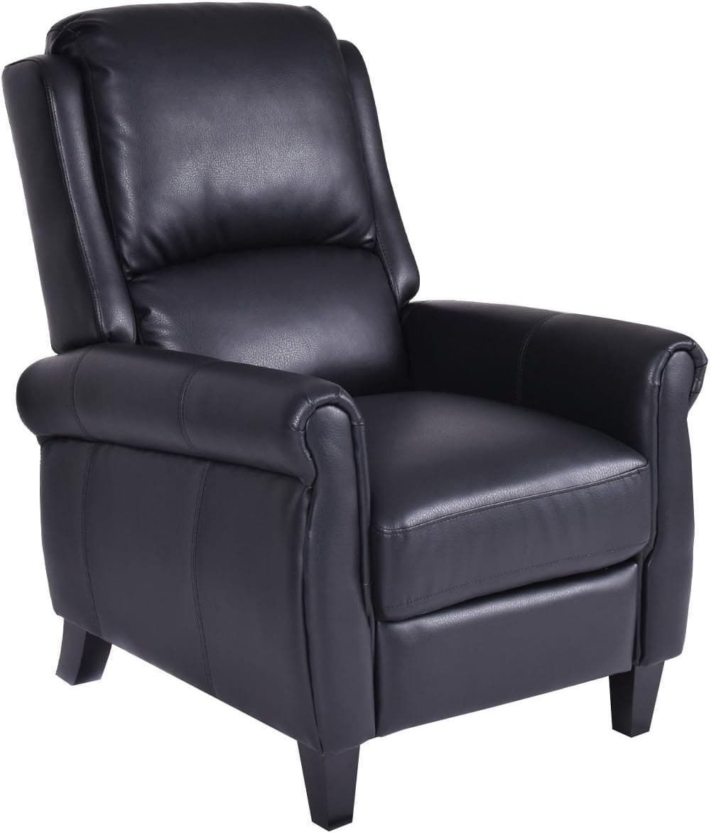 Giantex PU Leather Recliner Chair Push Back Club Living Room Seat Furniture w/Footrest (Black)