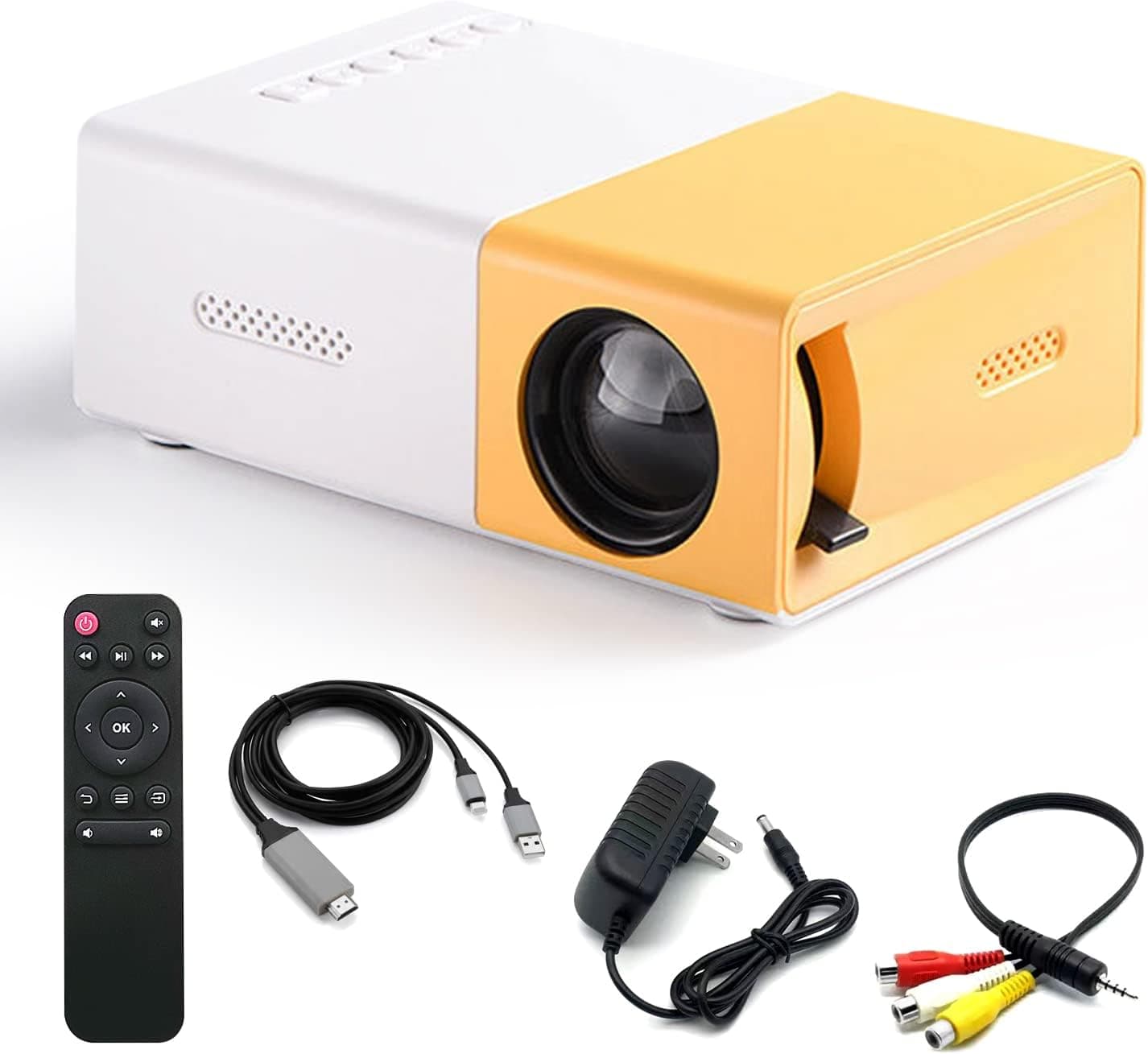 Mini Projector, Small Portable Projector for Cartoon, Kids Gift,Intelligent Home Projector with Apple Conversion Cable,Movie Projector Compatible with HDMI,USB,Audio,TF Card,AV and Remote Control