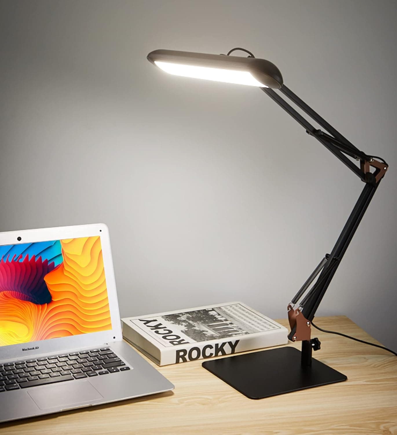 LED Desk Lamp Study Light - Luckycow Swing Arm Desk Lamps for Home Office College Dorm Room, 3 Color Modes 10 Brightness Adjustable Eye-Care Table Lamp, 14w USB Black Task Lamp with Ultra-Thin Base