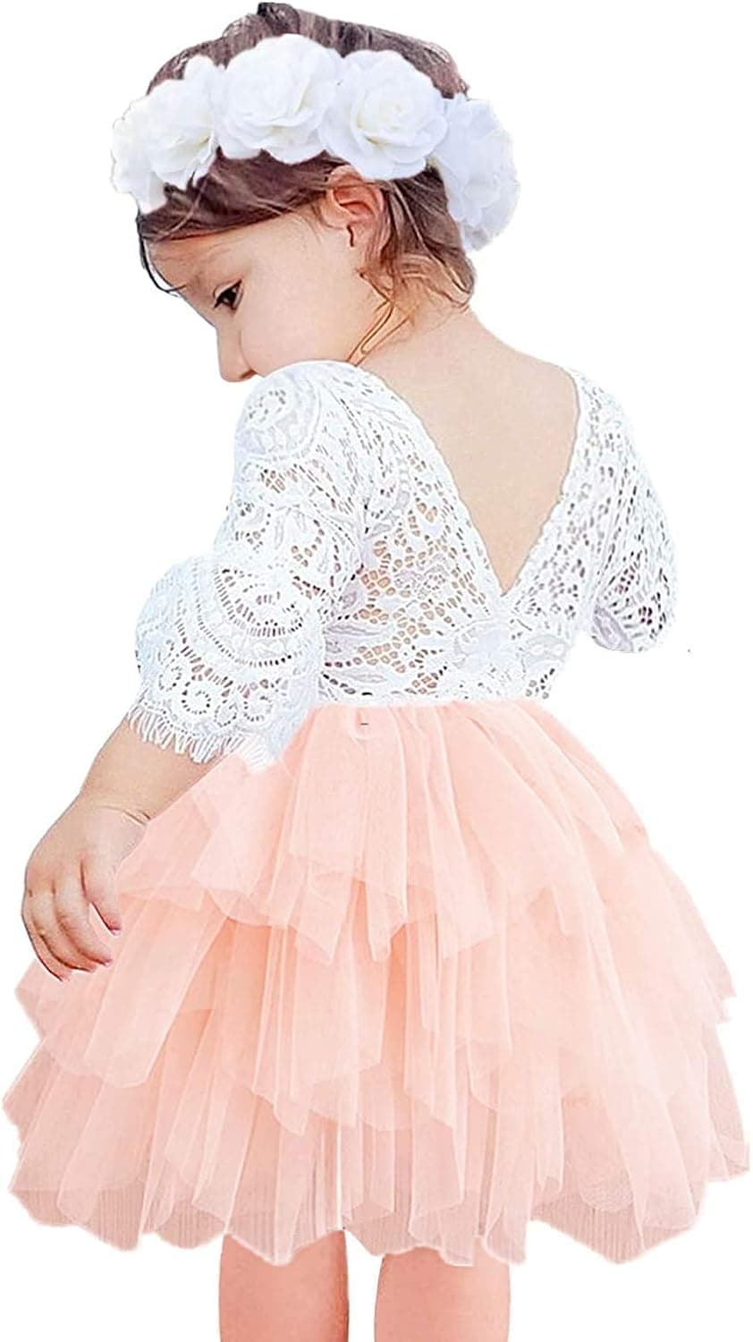 2Bunnies Girl Peony Lace Back A-Line Tiered Tutu Tulle Party Flower Girl Dress