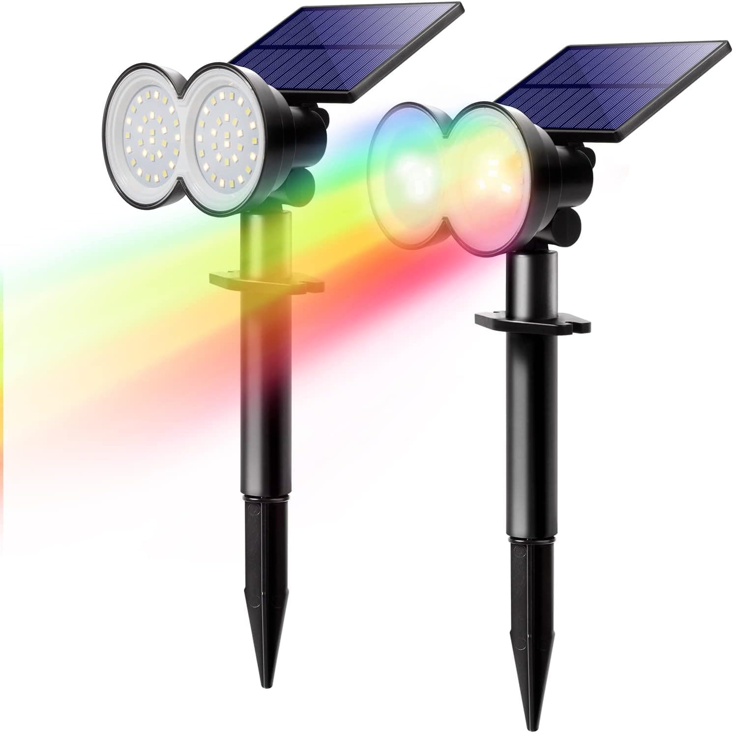 KASONIC Solar Landscape Spotlights Outdoor, Color Changing RGBW Solar Powered Wall Light & Ground Light, Waterproof Multicolored Security Light for Yard, Walkway, Porch, 2 Pack