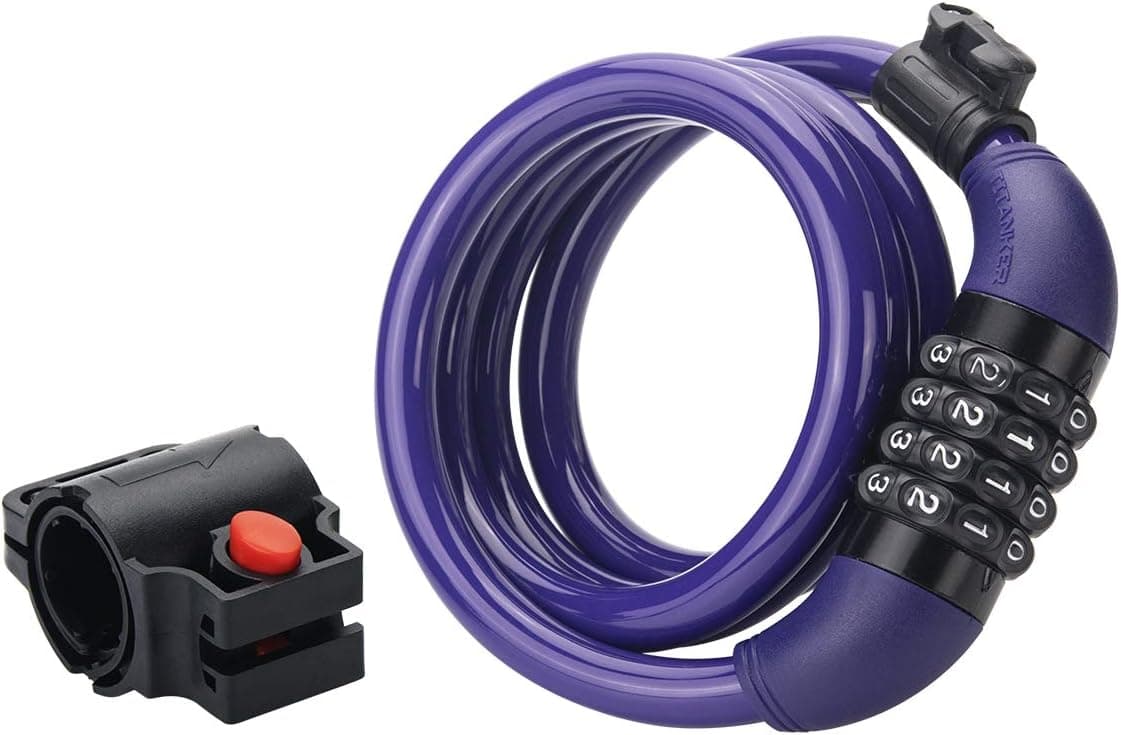 Titanker Bike Lock, 4 Feet Bike Locks Cable Coiled Secure Combination Bike Cable Lock with Mounting Bracket, 1/2 Inch Diameter (Purple)