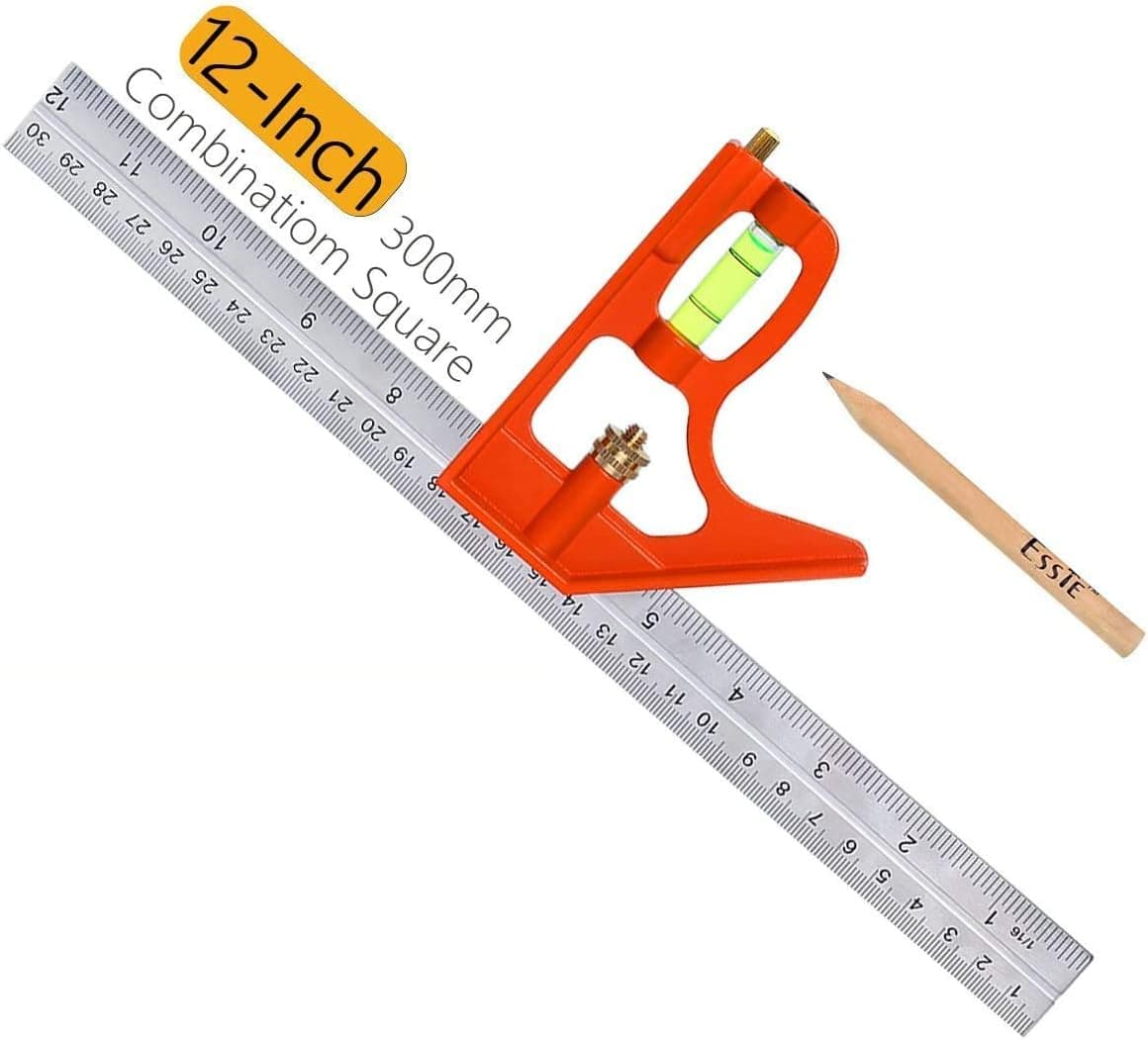 12-Inch Combination Square Ruler - Esste 1 foot (300mm) Universal Adjustable Stainless Steel Level Lay out Tool Metric & British System Graduations Heavy Duty with Accurate 45 and 90 Angles