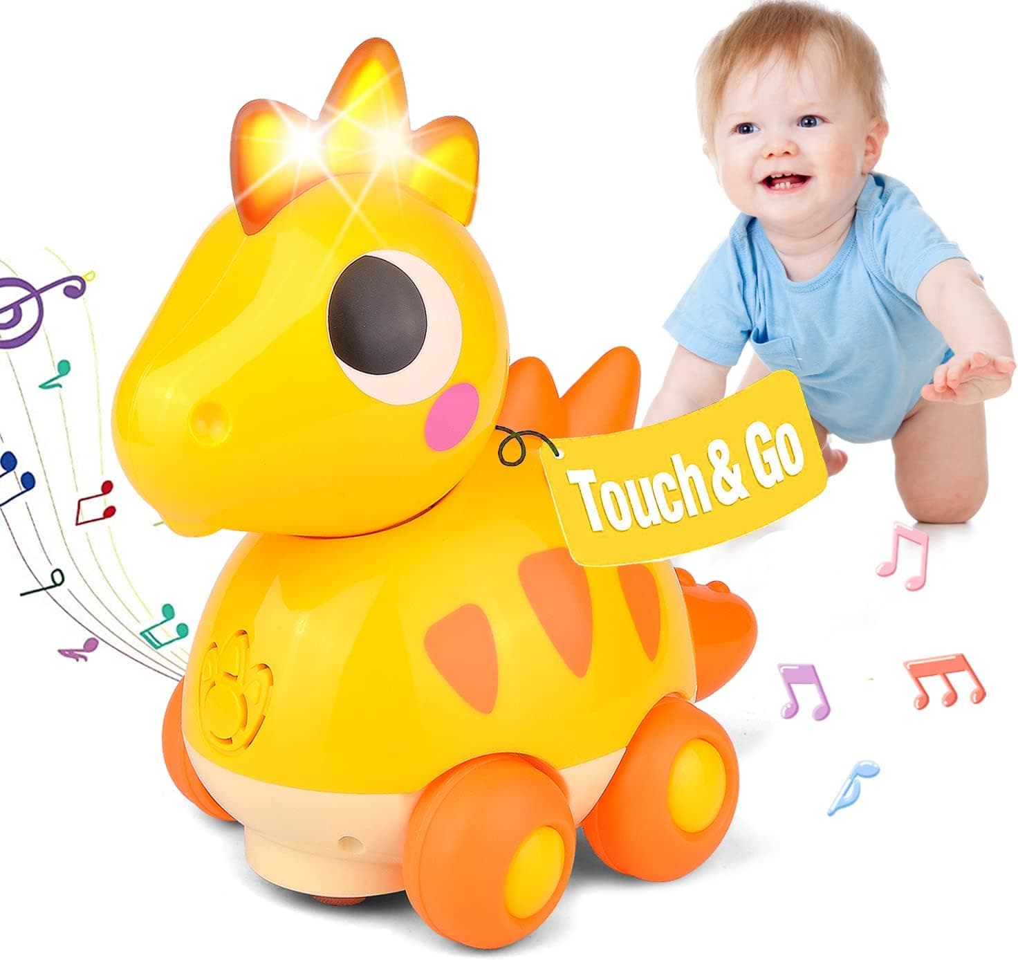 Baby Musical Toys 12 to 18 Months Touch & Go, Dinosaur Learning Crawling Toys for Infant 6-12 Months, Cute Little Toys for 6 7 8 9 10 12 M+ Boy & Girl, Toddler Educational Gifts Toys Age 1 2 Year Old