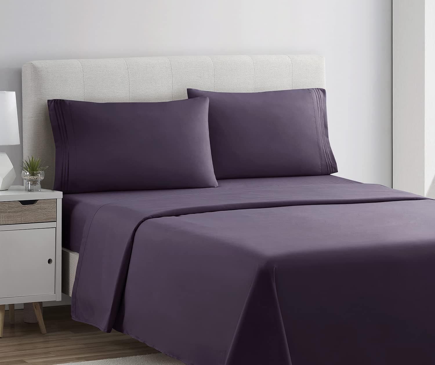 Clara Clark 1800 Premier Series 4pc Bed Sheet Set - King, Purple Eggplant