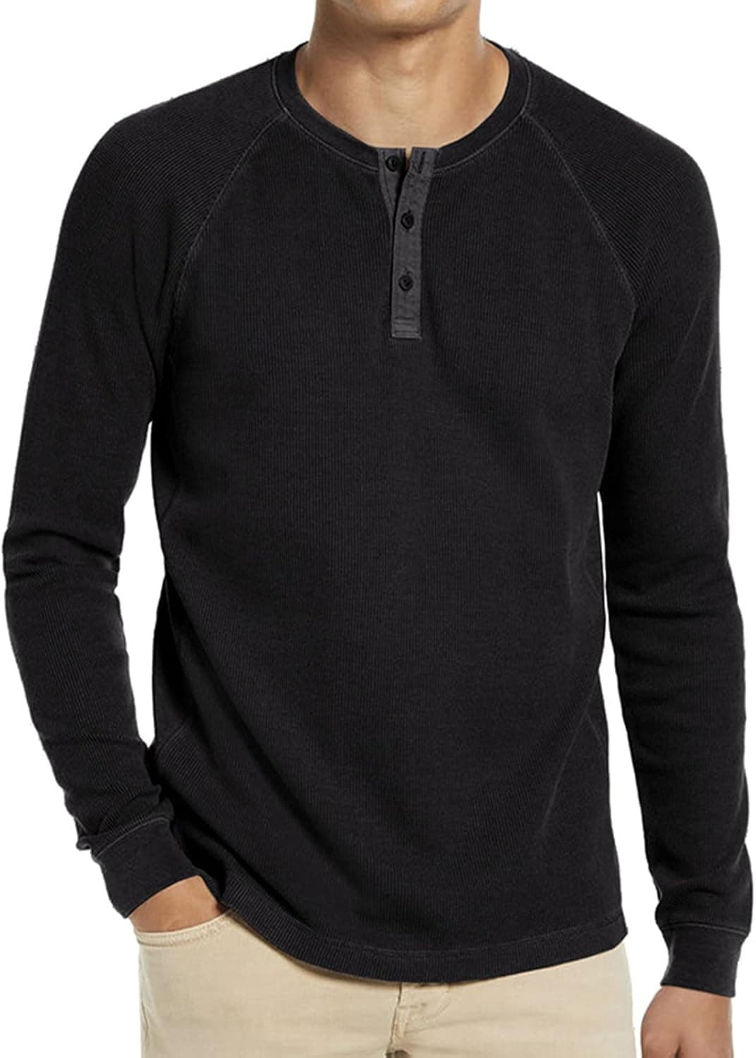 Mens Waffle Long Sleeve Henley Shirt Fashion Casual Crew Neck T Shirts Lightweight Button Yoga Tee Tops
