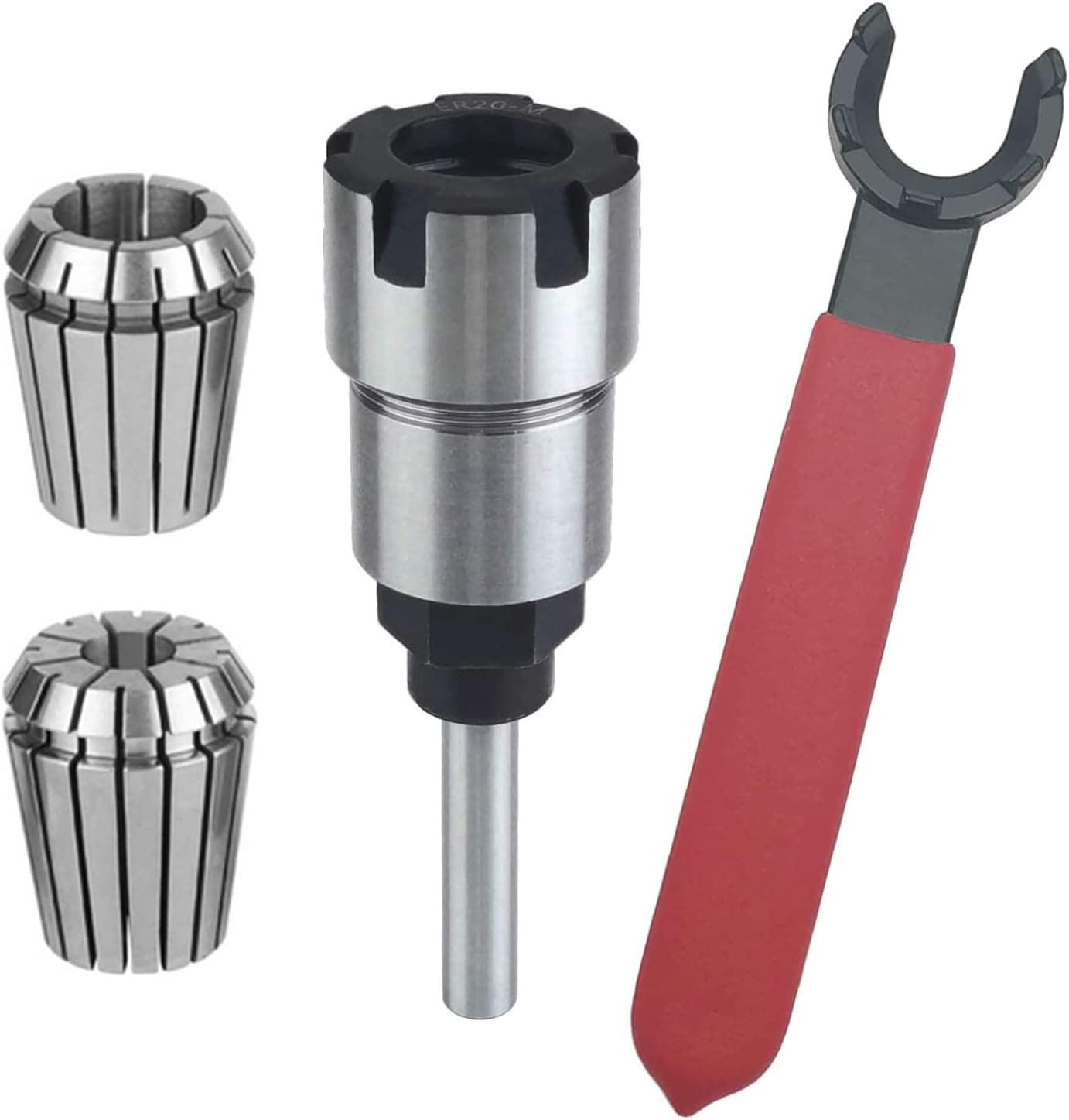 1/4 Inch Shank Router Bit Collet Extension Collet Extender with ER20 Spring Collet Set Chuck Collet 6.35mm 12.7mm and ER20 M Type Wrench Spanner-Convert 1/2-Inch & 1/4-Inch Shank Bits