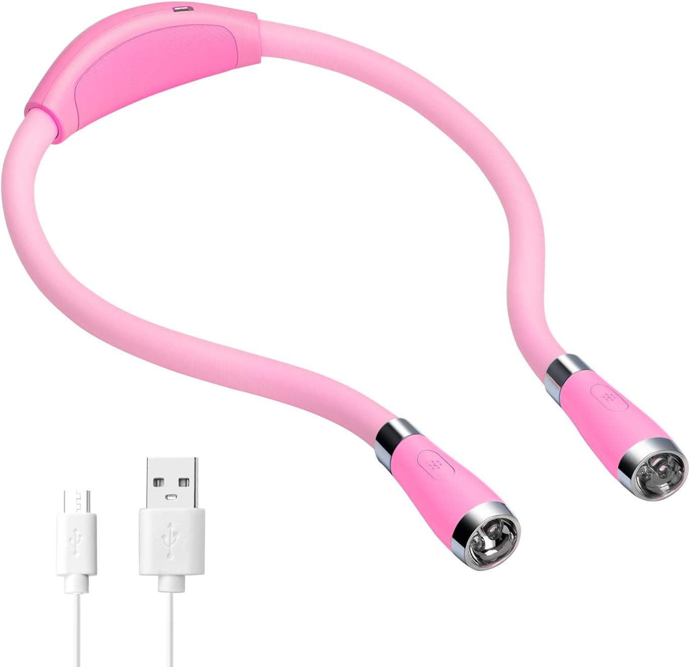 TSINGREE LED Neck Book Light USB Rechargeable, Hands Free, 4 Super Bright LED Bulbs, 3 Adjustable Brightness, Best for Reading in Bed,Knitting,Walking,Jogging,Mending in Night (Pink)