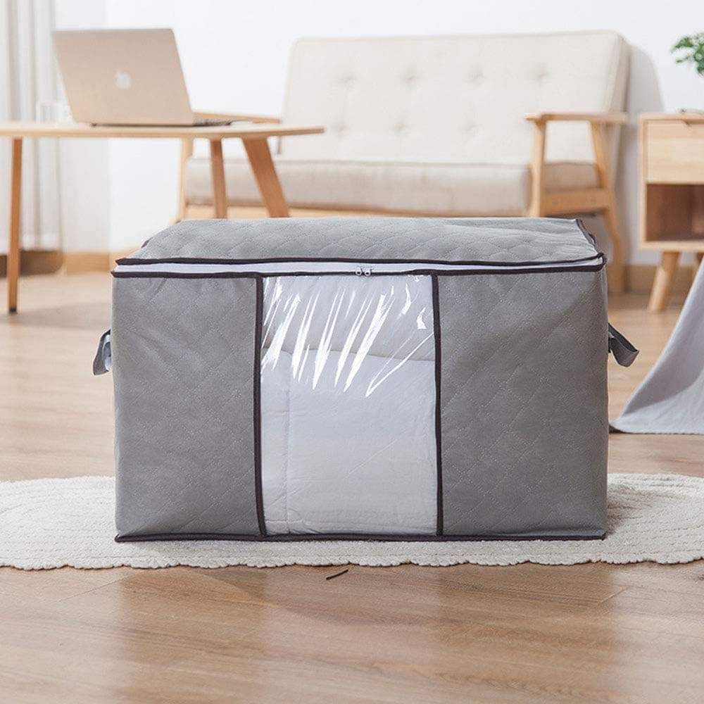 Hcman 3 Pack Storage containers for Clothes - Ultra Thick Closet Storage Organizer with Reinforced Handles and Zipper, Linen Fabric Clothes Organization and Storage Bins with Lids for Clothing(Grey)