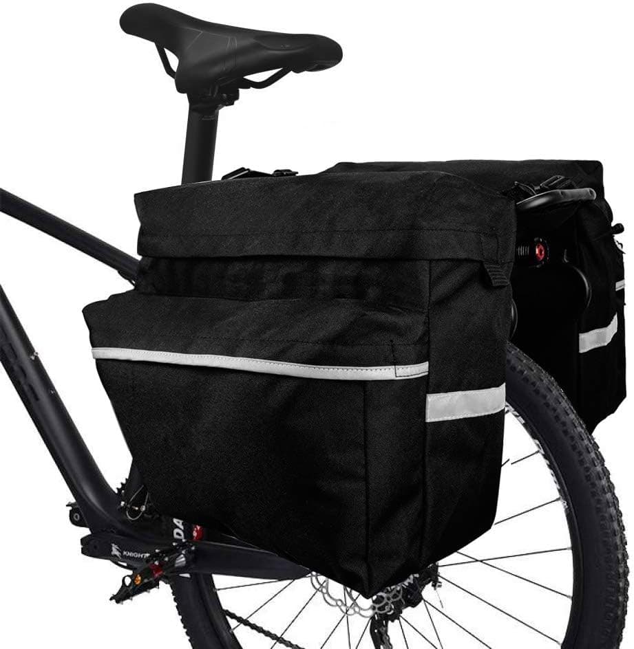 TRADERPLUS Bike Rear Seat Trunk Bag Bicycle Panniers with Adjustable Straps and 3M Reflective Trim for Mountain Cycling, Black