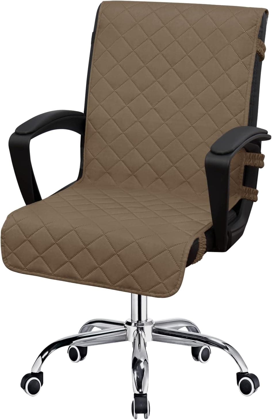 Easy-Going Reversible Office Chair Cover Water Resistant Dining Chair Cover Soft Desk Computer Chair Slipcover with Anti-Slip Buckle for Armchair or Armless Chair (Large, Camel/Ivory)