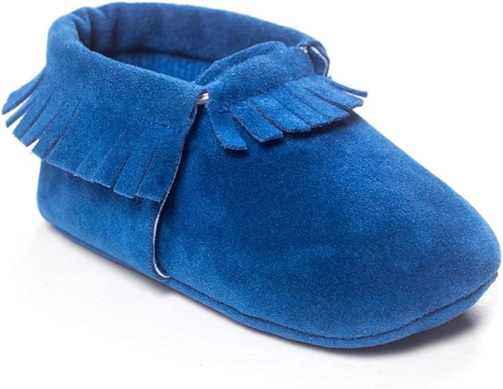 Kuner Baby Boys Girls Tassel Soft Soled Non-Slip Crib Shoes Moccasins First Walkers (13cm(12-18months), Blue-2)
