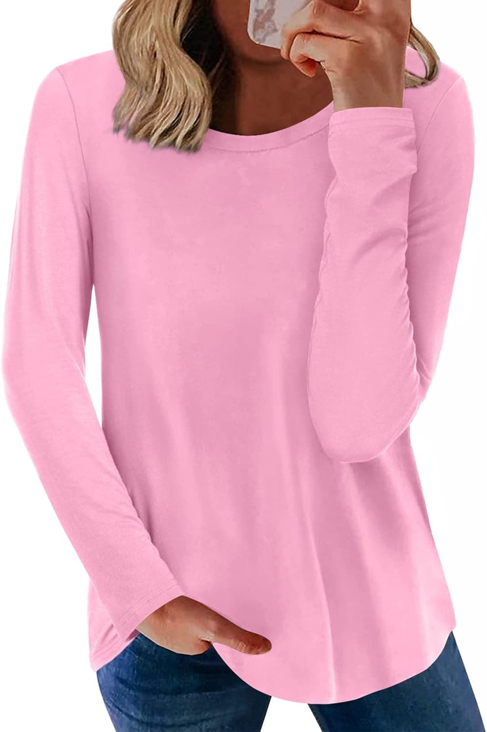 HOTGIFT Women's Long Sleeve T-Shirts Casual Crewneck Warm Tops Loose Comfy Shirts Tee Blouse