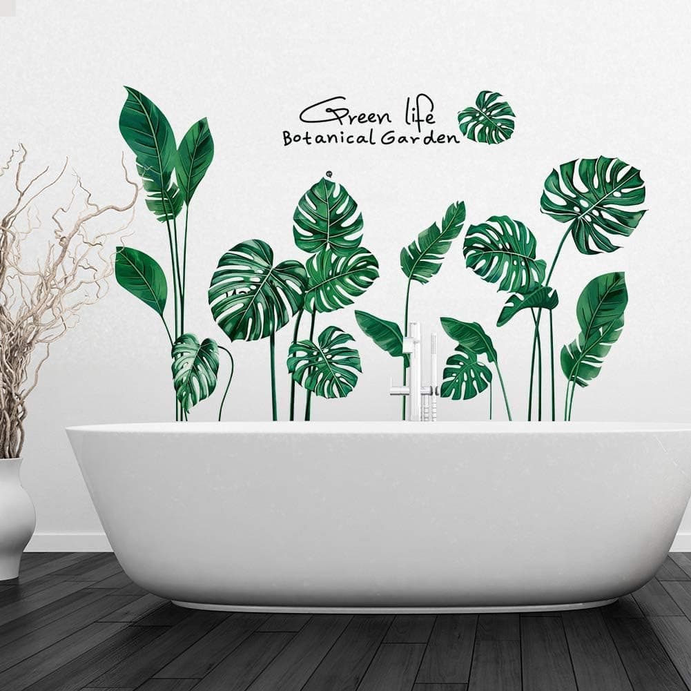 LiveGallery Removable Vinyl Tropical Green Plants Leaf Wall Sticker Murals Kids Baby Girls Bedroom Nursery Rooms Wall Decals 3D Peel and Stick Decor for Home Living Room Offices Wall Corner Playroom