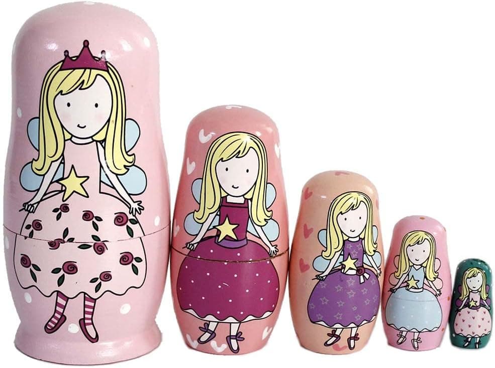GoodPlay 5pcs Wooden Cute Lovely Pink Angel Nesting Doll Playsets Popular Handmade Kids Gifts Toy