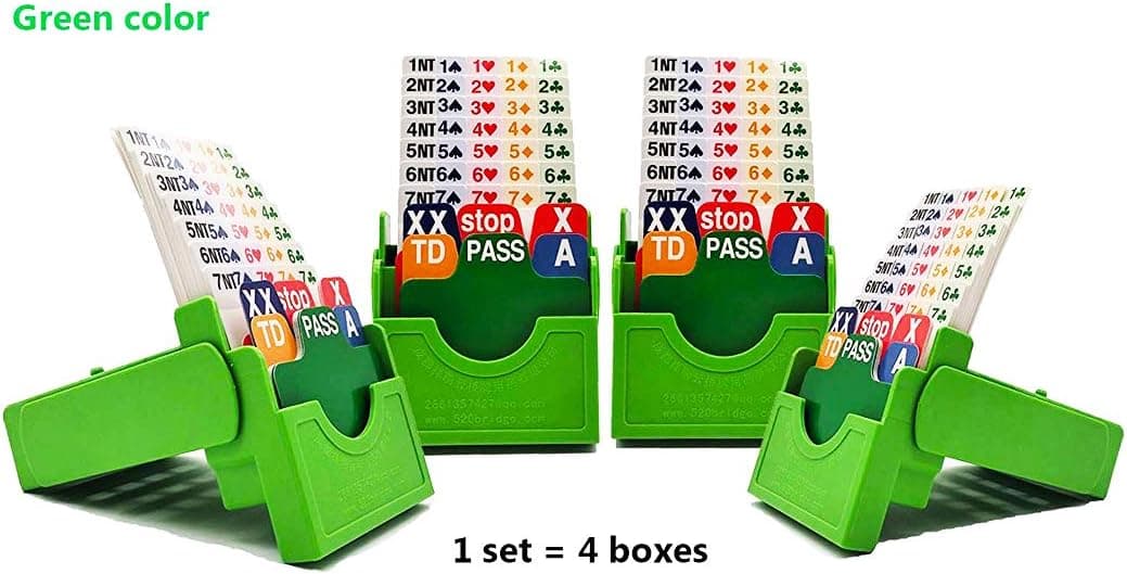 Jranter Bridge Bidding Boxes- Set of Four Premium Bridge Kit Bidding Device Paper Cards Green