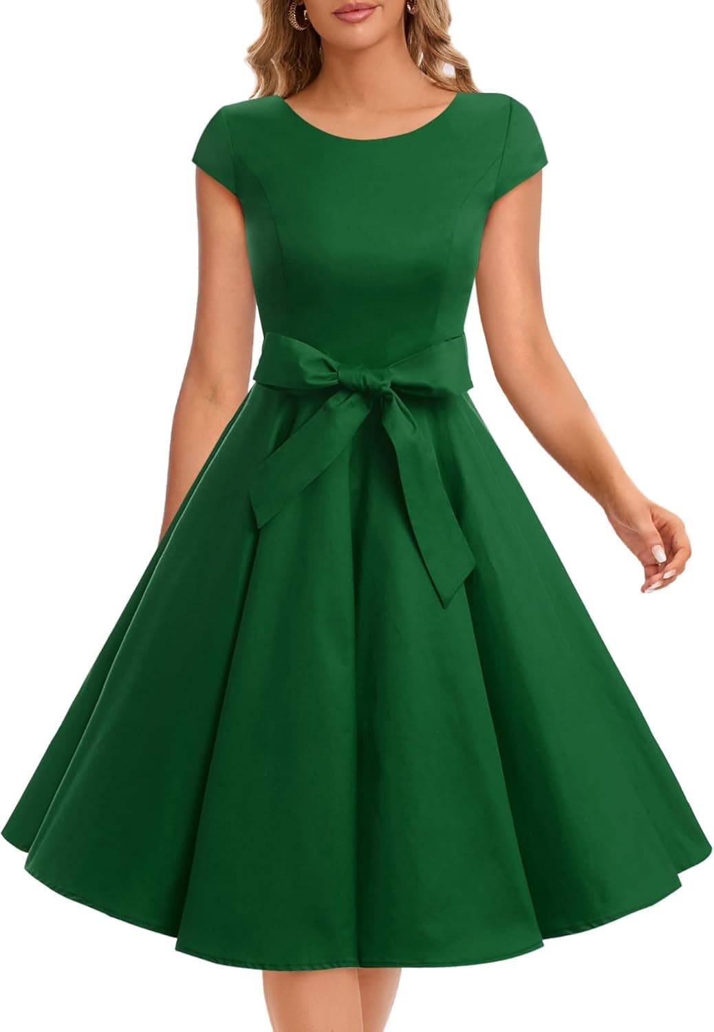 Dressystar Women Vintage 1950s Retro Rockabilly Prom Dresses Cap-Sleeve