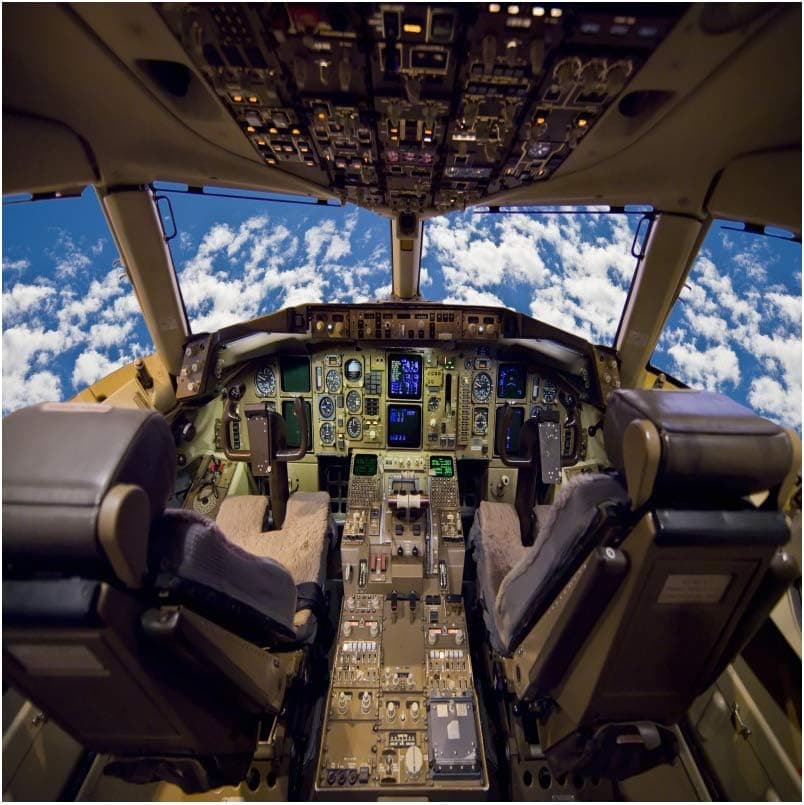 OFILA Aircraft Cockpit Backdrop 5x5ft Photography Background Airplane Upper Air Flight Blue Sky Clouds Pilot Kids Flight Theme Party Decoration Children Room Wallpaper Pupils Photos Video Studio Props